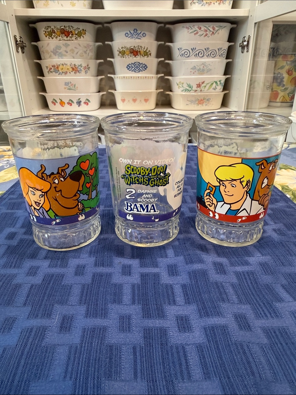 Retro Vintage 1999 Scooby-Doo and the Witch's Ghost Bama Jelly Jar Glasses Set 3